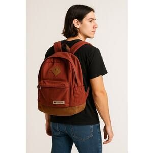 Vintage Ozark Trail Canvas Backpack Red Brown Two-Tone Outdoor Hiking Bag
